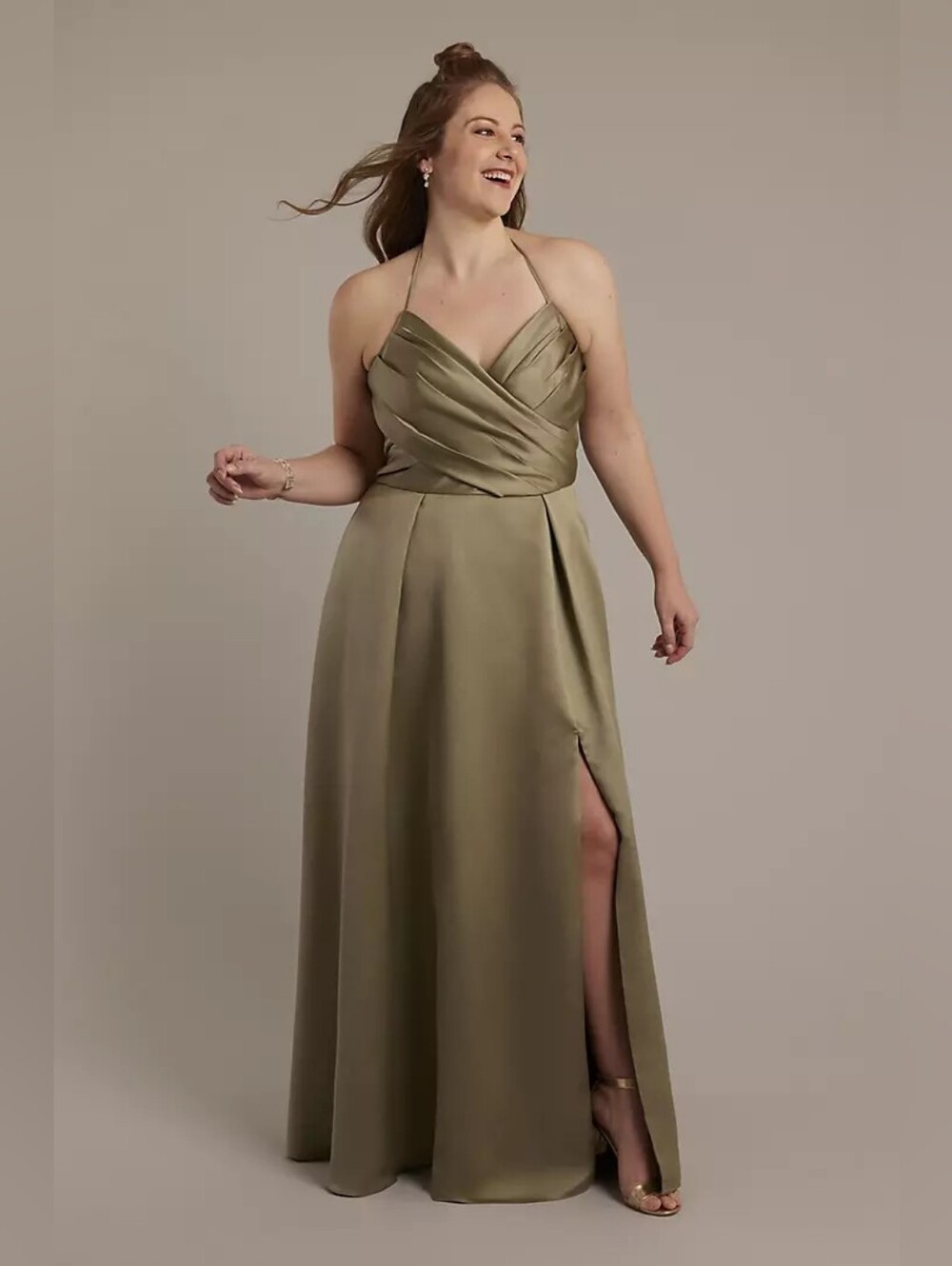 Celebrate DB Studio | Satin Crisscross Bodice Ball Gown Dress | Eucalyptus | 14